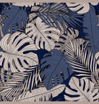 seamless pattern with dark monstera line leaves vector image