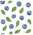seamless pattern blueberry with leaves contour vector image vector image