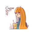 coffee tiime young beautiful woman sit and drink vector image