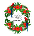 bright frame with red tropical flowers and palm vector image