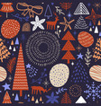 christmas winter doodle pine tree seamless pattern vector image