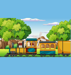 Train and many carts on track Royalty Free Vector Image