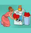 beautiful woman washes a red heart valentines day vector image vector image