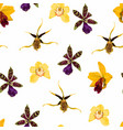 yellow green orchid flowers seamless pattern vector image