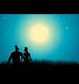 couple sitting on grass watching the full moon vector image vector image