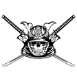 skull in samurai helmet and crossed katanas vector image