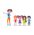 school children on excursion woman guide vector image