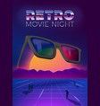 retro movie night poster design template vector image