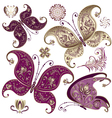 set purple and gold vintage butterflies vector image