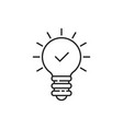 thin line black light bulb with checkmark vector image