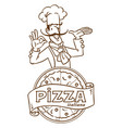 funny italian chef with pizza emblem design vector image