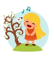 little happy girl sing bird tree symbol smiling vector image