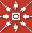 plugs around outlet on red background vector image vector image