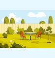 patio area sunny back yard with green lawn fence vector image vector image
