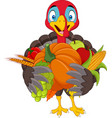 cartoon turkey holding fruits and vegetables vector image
