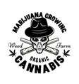 alien head and crossed weed joints emblem vector image
