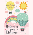 poster with two hot air balloon flying in sky vector image vector image