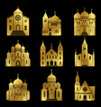 gold christian church icons on black background vector image