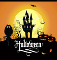halloween lettering with owl castle pumpkins vector image
