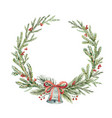 watercolor christmas wreath with bell vector image