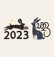 new year 2023 set with black rabbits and yellow vector image vector image