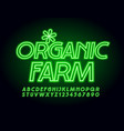 stylish logo organic farm neon font vector image