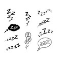 zzz zzzz bed sleep snore icons with doodle clouds vector image