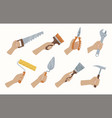 construction tools human hands holding tools vector image vector image