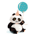 cute panda in a festive cap with a balloon panda vector image vector image