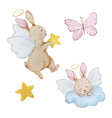 watercolor little cute baby angel bunny vector image