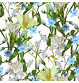 seamless pattern with flowers narcissus tulips vector image vector image
