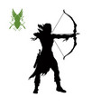 black silhouette of elven archer with bow vector image vector image