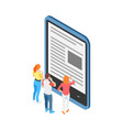 tablet reading isometric composition vector image vector image