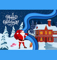 christmas paper cut cartoon santa and xmas house vector image