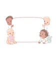group of baby boys and girls hold a blank board vector image vector image