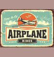 airplane rides and tours retro advertising sign vector image