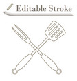 crossed frying spatula and fork icon vector image
