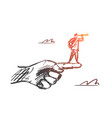 hand drawn man standing on finger with spyglass vector image