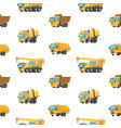 seamless pattern with yellow trucks cars and road vector image vector image