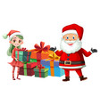santa claus and cute elf delivery gift box vector image
