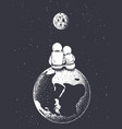 astronaut girl and boy looks to moon from earth vector image vector image