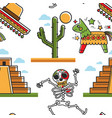 mayan pyramid and skeleton sombrero cactus vector image vector image