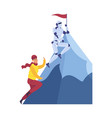 man and robot climbing mountain achieving goal vector image