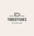 three fish line outline hipster vintage logo icon vector image