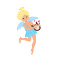 cupid plays harp isolate on a white vector image