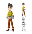 geek holding a computer keyboard vector image