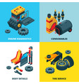 car parts collection engine automobile wheels vector image