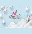 happy easter banner with painted hanging eggs vector image