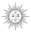 antique style sun hand drawn line art boho chic vector image