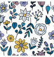 hand drawn flowers and leaves pattern vector image